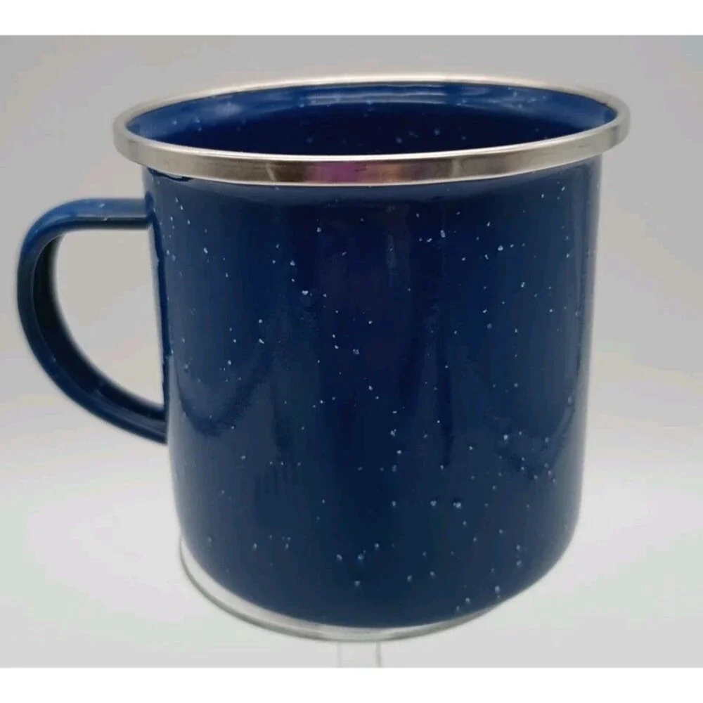 Large Blue Enamel Mug For Picnic Camping Durable For Hot or Cold Drink